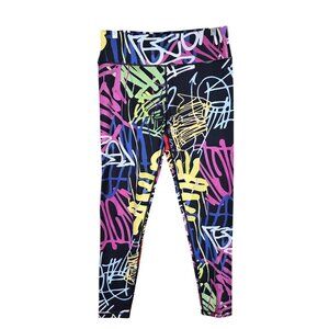 Womens Multicolor Abstract Print Leggings Polyester Blend Stretch Waist Size XL